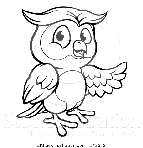 Vector Illustration of a Black and White Owl Mascot Presenting