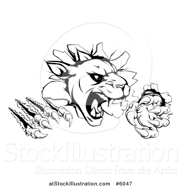 Vector Illustration of a Black and White Panther Clawing Through a Wall