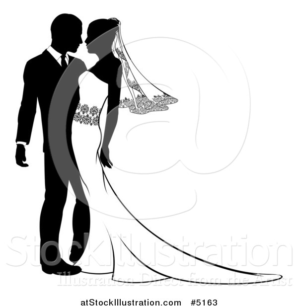 Vector Illustration of a Black and White Passionate Bride and Groom