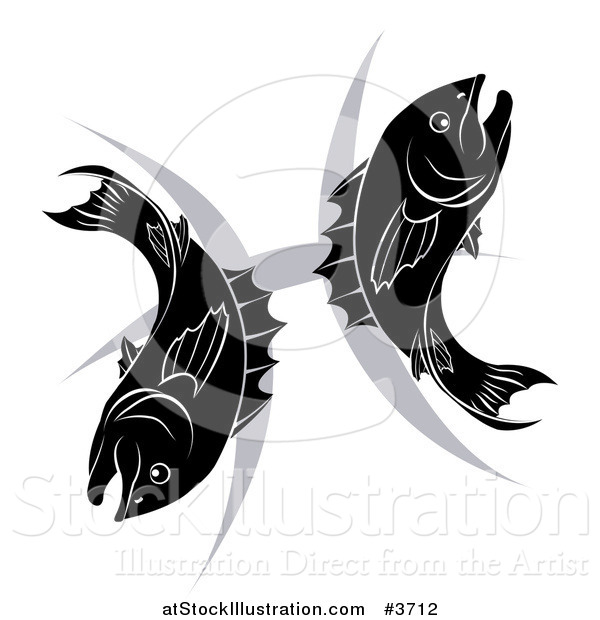 Vector Illustration of a Black and White Pisces Zodiac Astrology Fish and Symbol