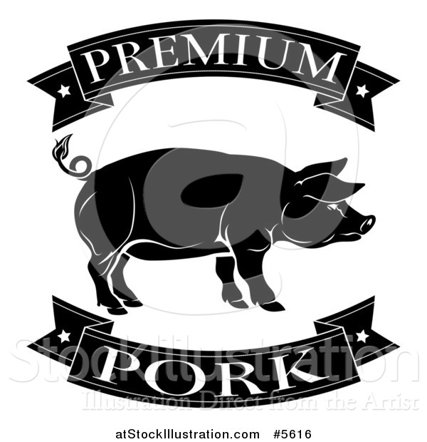 Vector Illustration of a Black and White Premium Pork Food Banners and Pig