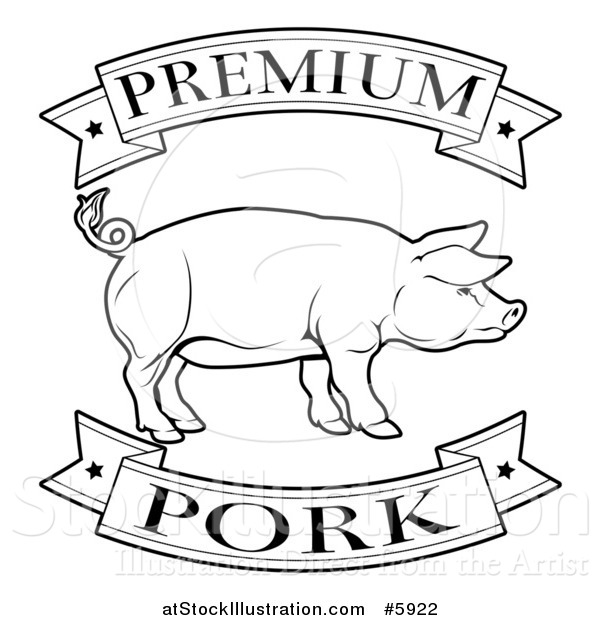 Vector Illustration of a Black and White Premium Pork Food Banners and Pig
