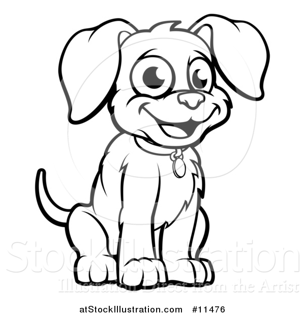 Vector Illustration of a Black and White Puppy Dog