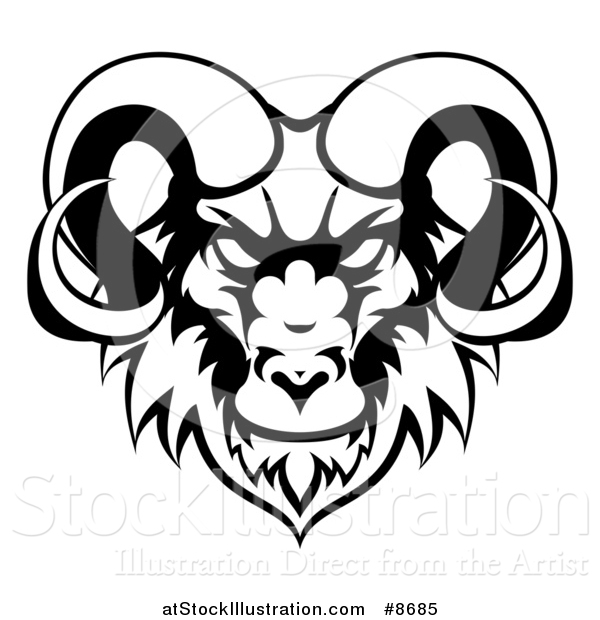 Vector Illustration of a Black and White Ram Head Mascot