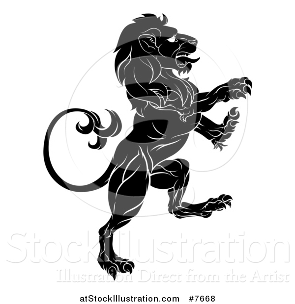 Vector Illustration of a Black and White Rampant Lion