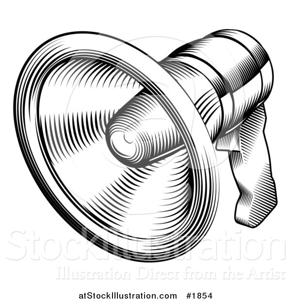 Vector Illustration of a Black and White Retro Megaphone
