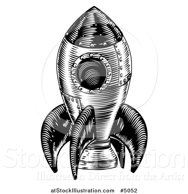 Vector Illustration of a Black and White Retro Rocket