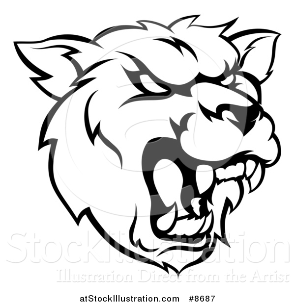 Vector Illustration of a Black and White Roaring Grizzly Bear Mascot Head