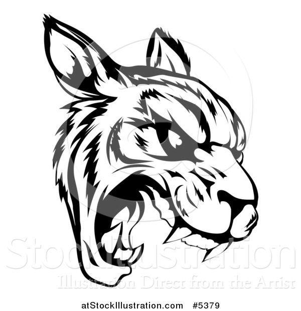 Vector Illustration of a Black and White Roaring Tiger Mascot Head
