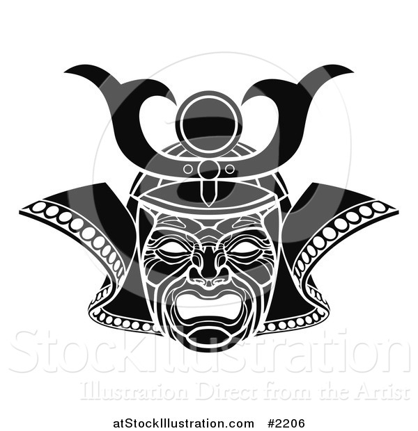 Vector Illustration of a Black and White Samurai Mask