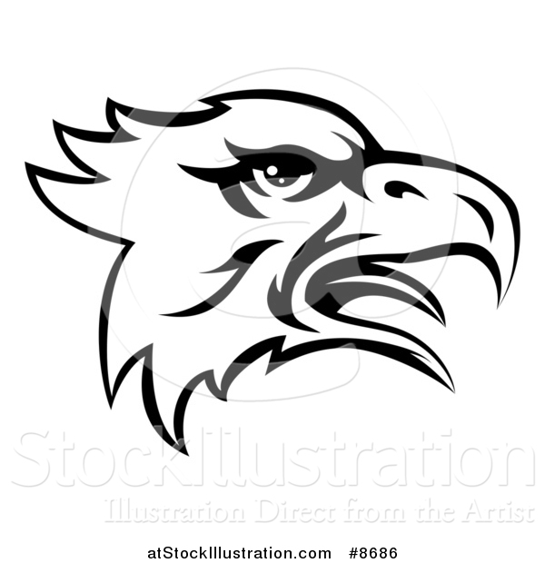 Vector Illustration of a Black and White Screeching Bald Eagle Mascot Head