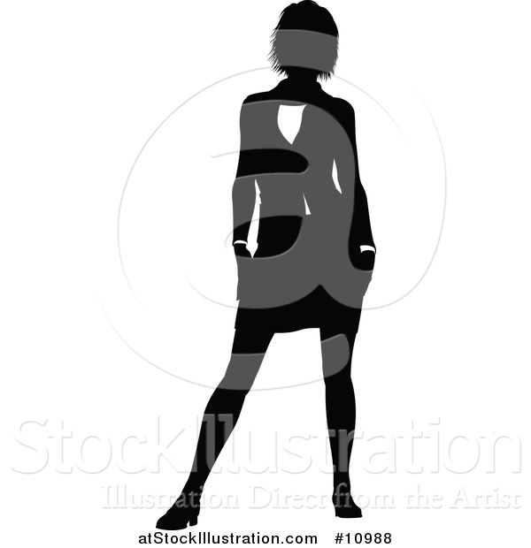 Vector Illustration of a Black and White Silhouetted Business Woman
