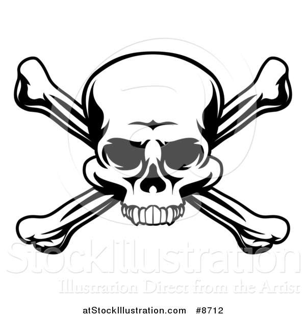Vector Illustration of a Black and White Skull and Crossbones