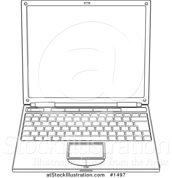 Vector Illustration of a Black and White Slim Laptop Computer and Keyboard