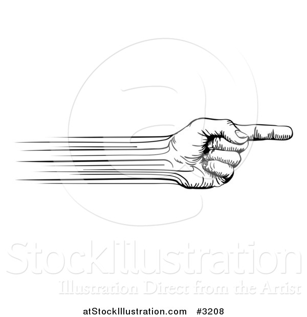 Vector Illustration of a Black and White Speed Lines Creating a Pointing Hand