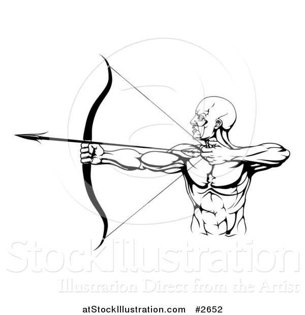 Vector Illustration of a Black and White Strong Male Archer