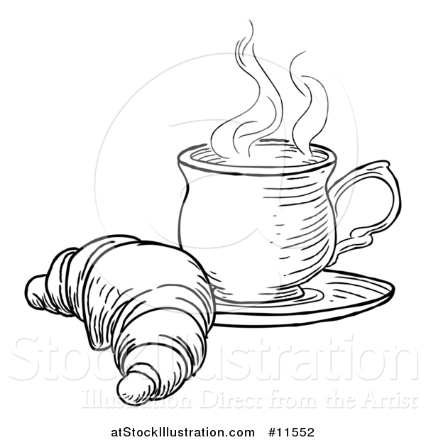 Vector Illustration of a Black and White Vintage Engraved Croissant