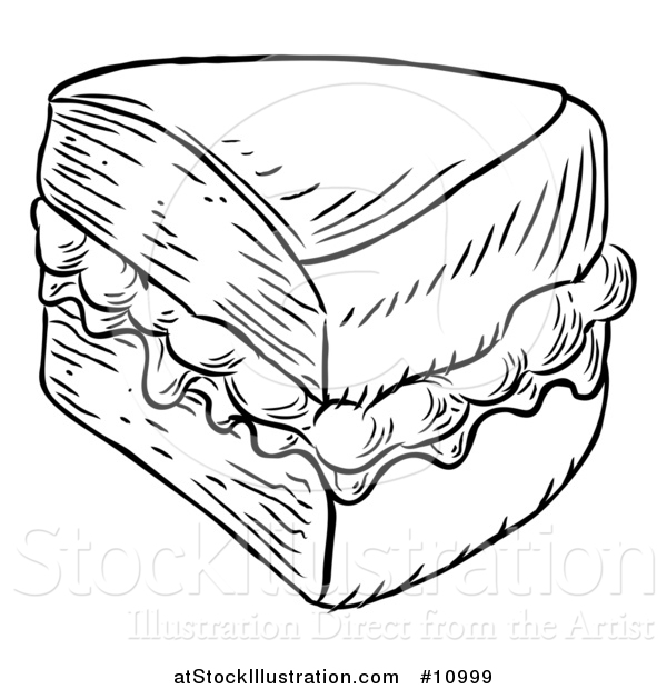 Vector Illustration of a Black and White Vintage Engraved Slice of Jam and Cream Victoria Sponge Cake