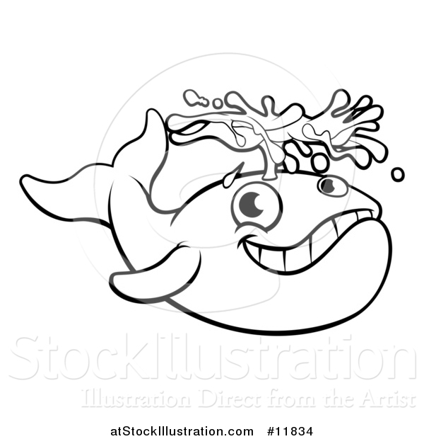 Vector Illustration of a Black and White Whale Spouting Water