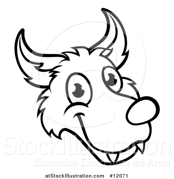 Vector Illustration of a Black and White Wolf Face Mascot from the Three Little Pigs Story