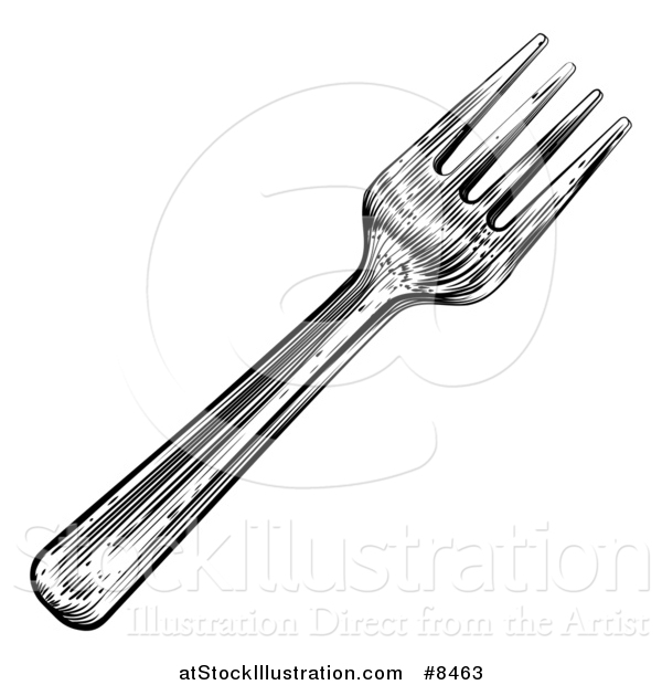 Vector Illustration of a Black and White Woodcut or Engraved Fork