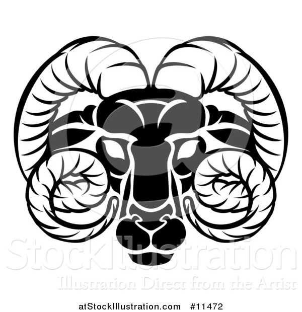 Vector Illustration of a Black and White Zodiac Horoscope Astrology Aries Ram Design