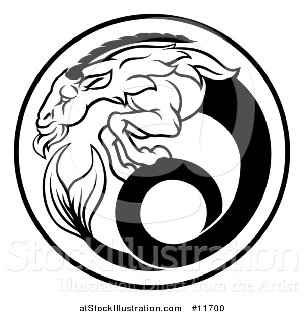 Vector Illustration of a Black and White Zodiac Horoscope Astrology Capricorn Circle Design