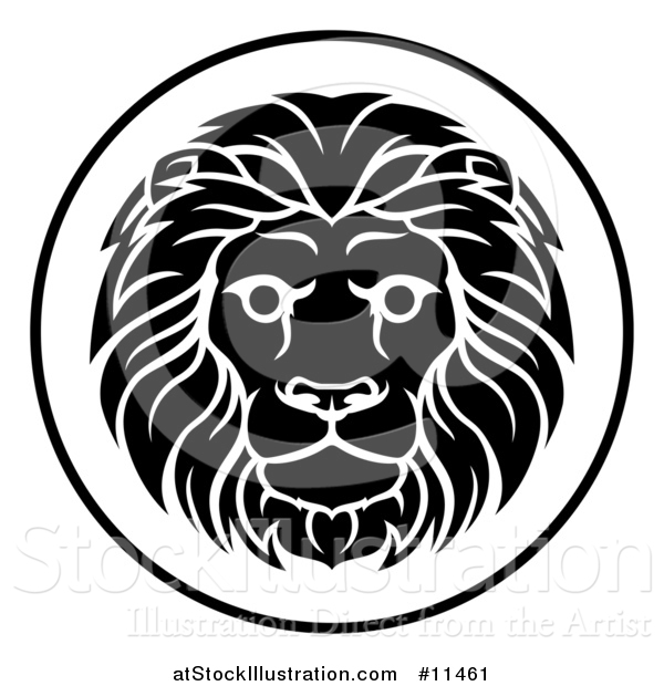 Vector Illustration of a Black and White Zodiac Horoscope Astrology Leo Lion Circle Design
