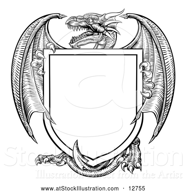 Vector Illustration of a Black Dragon Shield Border