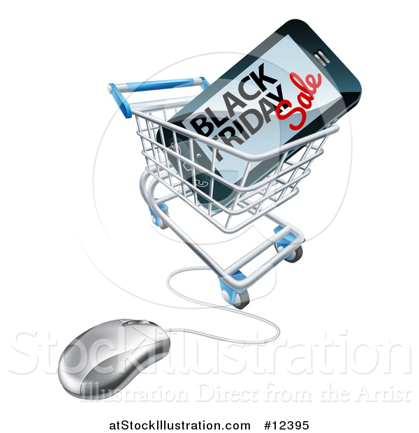 Vector Illustration of a Black Friday Sale Advertisement on a Smart Phone Screen in an Online Shopping Cart