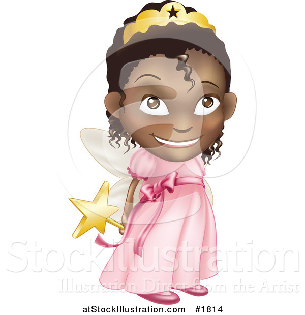 Vector Illustration of a Black Girl in a Pink Fairy Princess Costume, Holding Her Wand Behind Her Back