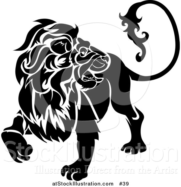 Vector Illustration of a Black Lion Looking Back: Leo, Astrological Sign of the Zodiac