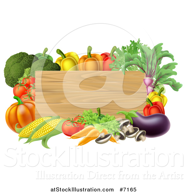 Vector Illustration of a Black Rectangular Wooden Sign Framed in Produce Vegetables