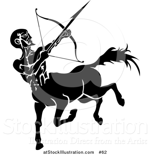 Vector Illustration of a Black Sagittarius Centaur of the Zodiac Shooting an Arrow with a Bow