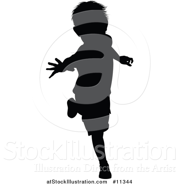 Vector Illustration of a Black Silhouetted Boy Running