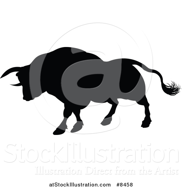 Vector Illustration of a Black Silhouetted Bull Charging