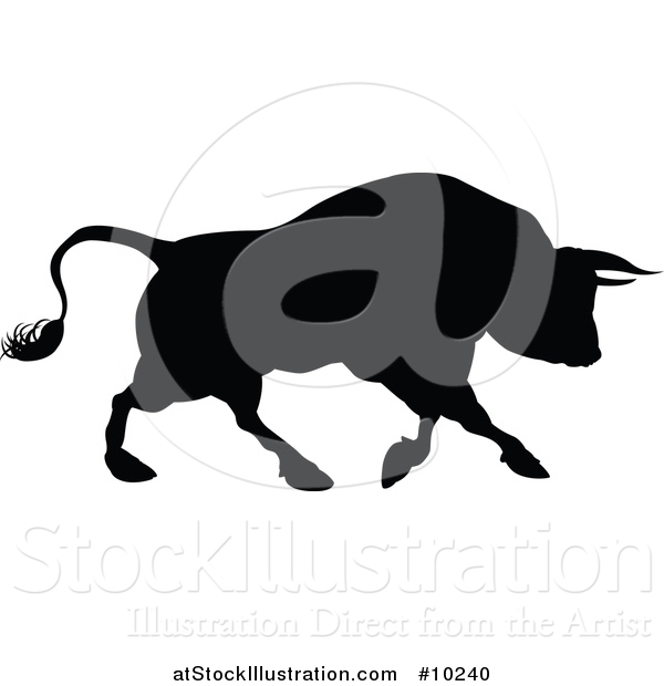Vector Illustration of a Black Silhouetted Bull Cow