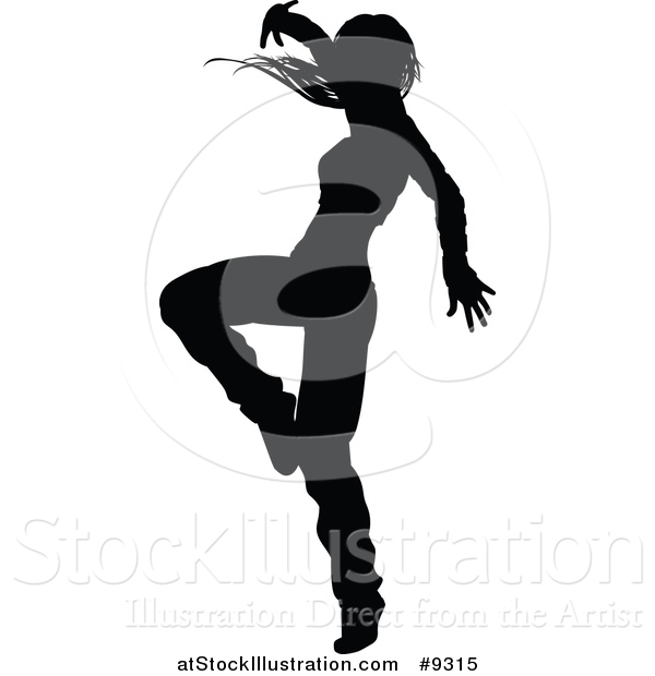 Vector Illustration of a Black Silhouetted Female Hip Hop Dancer