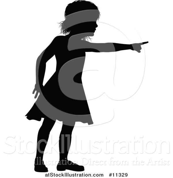 Vector Illustration of a Black Silhouetted Girl Pointing