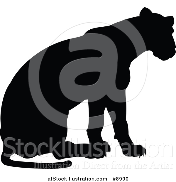 Vector Illustration of a Black Silhouetted Lioness Sitting
