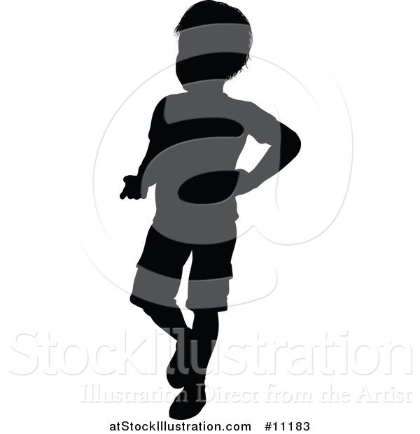 Vector Illustration of a Black Silhouetted Little Boy