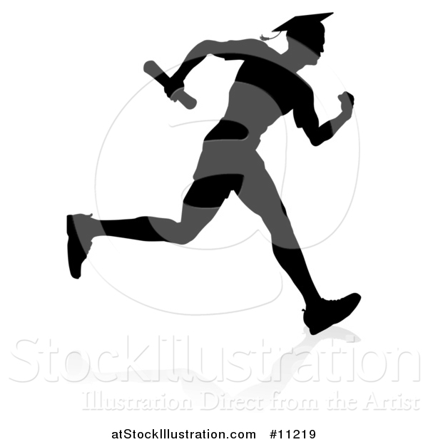 Vector Illustration of a Black Silhouetted Male Graduate Running a Race, with a Shadow