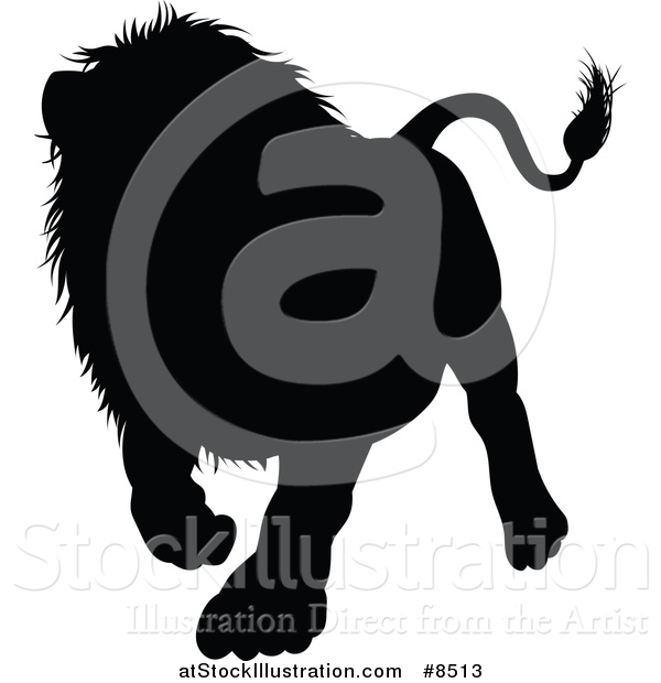 Vector Illustration of a Black Silhouetted Male Lion Walking