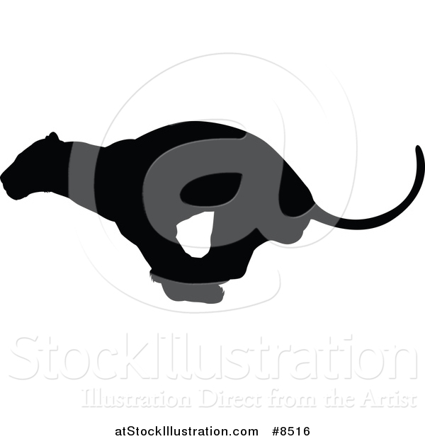Vector Illustration of a Black Silhouetted Male Lioness Running