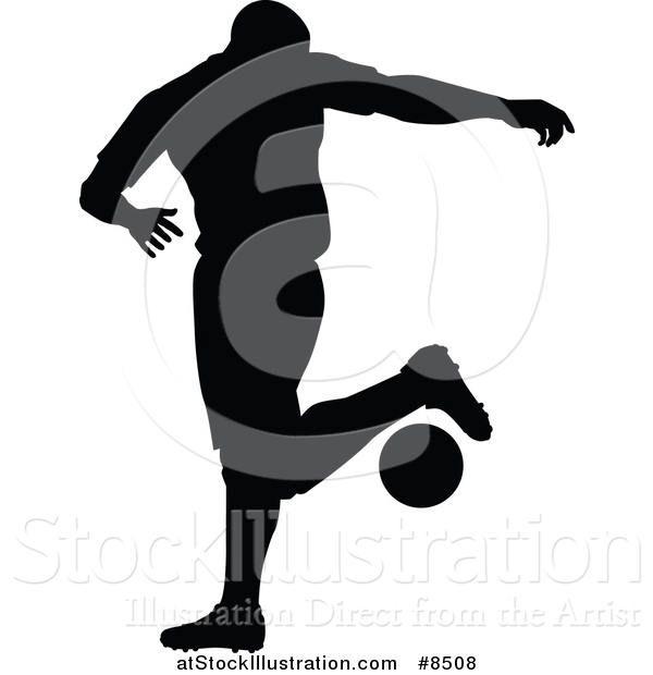 Vector Illustration of a Black Silhouetted Male Soccer Player Athlete in Action