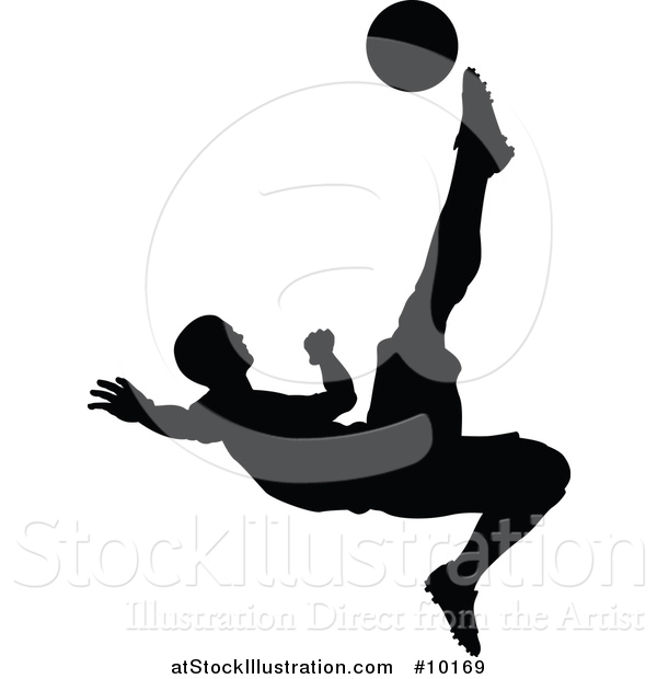 Vector Illustration of a Black Silhouetted Male Soccer Player Kicking