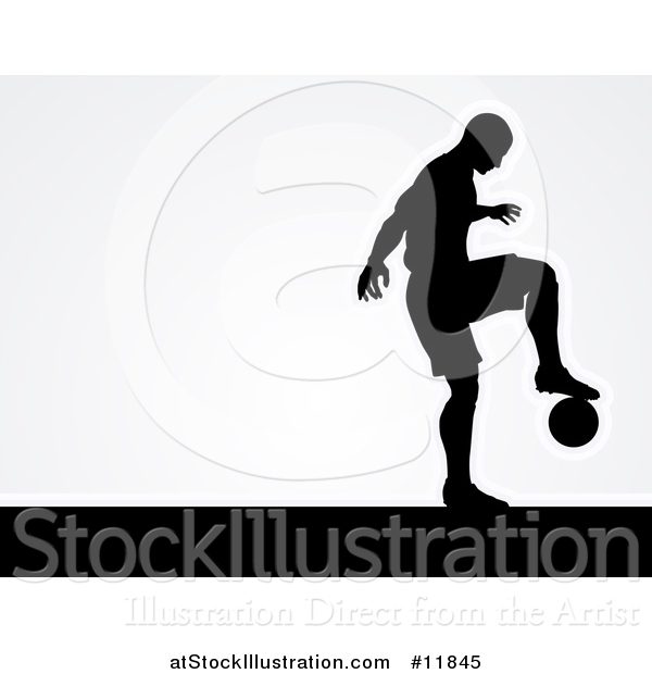 Vector Illustration of a Black Silhouetted Male Soccer Player Kicking over Gray