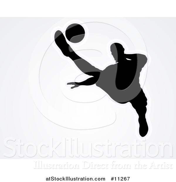 Vector Illustration of a Black Silhouetted Male Soccer Player Kicking over Light Gray