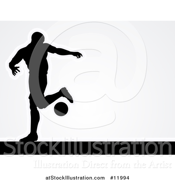 Vector Illustration of a Black Silhouetted Male Soccer Player over Gray