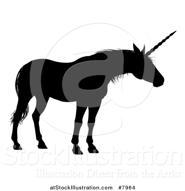 Vector Illustration of a Black Silhouetted Mythical Unicorn